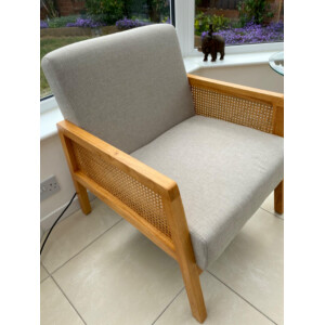 Scandinavian Sofa Chair Vintage Mid Century Style Armchair Rattan Wood Tub Seat - Image 3