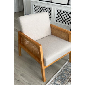 Scandinavian Sofa Chair Vintage Mid Century Style Armchair Rattan Wood Tub Seat - Image 4
