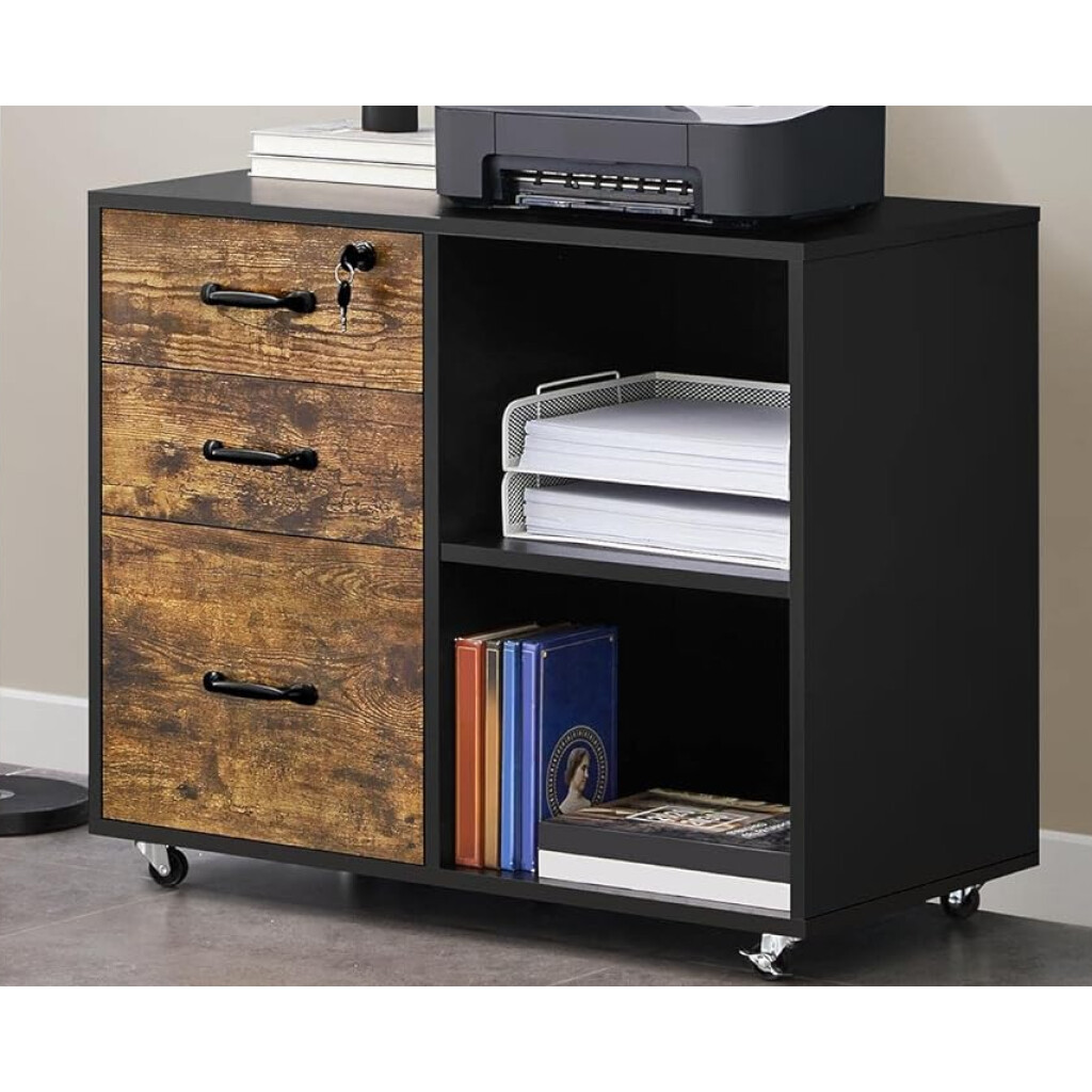 Rustic Filing Cabinet Home Office Storage Lock Drawers Unit Industrial ...