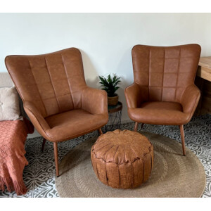 Faux Leather Armchair Vintage Industrial Style Seat Large High Back Sofa Chair - Image 3