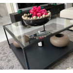 Glass Coffee Table Square Metal Storage Shelf Furniture Black Modern Living Room