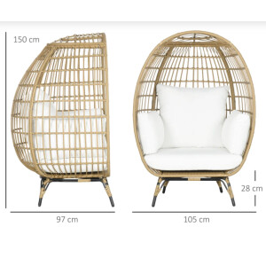 Rattan Garden Armchair Outdoor Patio Cushion Egg Chair Vintage Retro Style Seat - Image 4