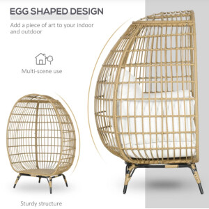 Rattan Garden Armchair Outdoor Patio Cushion Egg Chair Vintage Retro Style Seat - Image 6