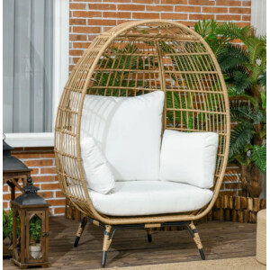 Rattan Garden Armchair Outdoor Patio Cushion Egg Chair Vintage Retro Style Seat - Image 3