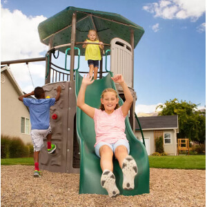 Outdoor Kids Playhouse Children Slide Swing Set Large Climbing Playcentre House - Image 3