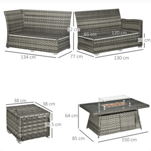 Large Garden Furniture Wicker Rattan Corner Sofa Seat Set Fire Pit Dining Table - Image 4