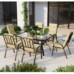 Outdoor Patio Furniture Set 6 Seater Beige Cushion Arm Chair Metal Garden Dining Table