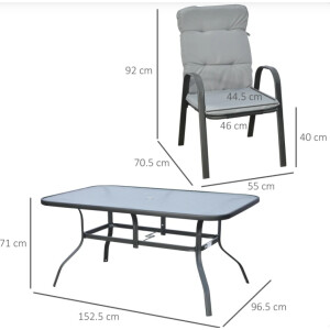 Outdoor Patio Furniture Set 6 Seater Grey Cushion Arm Chair Metal Garden Dining Table - Image 4
