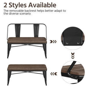 Rustic Dining Bench Vintage Industrial Metal Kitchen Chair Hall Wood Window Seat - Image 4