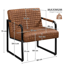 Vintage Retro Armchair Pu Leather Seat Rustic Metal Danish Industrial Sofa Chair - Image 2