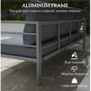 Metal Garden Bench 3 Seater Sofa Large Patio Furniture Modern Grey Cushion Seat - Image 7