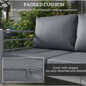 Metal Garden Bench 3 Seater Sofa Large Patio Furniture Modern Grey Cushion Seat - Image 6