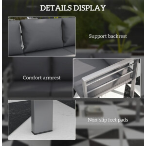 Metal Garden Bench 3 Seater Sofa Large Patio Furniture Modern Grey Cushion Seat - Image 5
