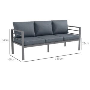 Metal Garden Bench 3 Seater Sofa Large Patio Furniture Modern Grey Cushion Seat - Image 8
