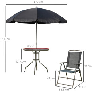 Patio Garden Furniture Small Glass Dining Table 4 Seat Folding Chair Parasol Set - Image 6