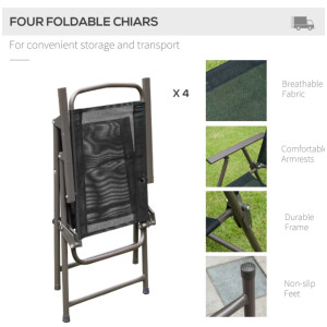 Patio Garden Furniture Small Glass Dining Table 4 Seat Folding Chair Parasol Set - Image 4