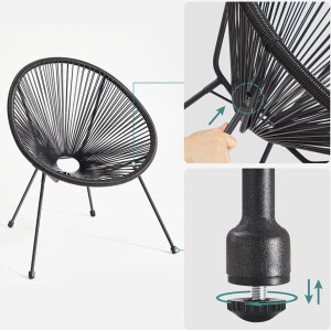 Garden Bistro Set Small Modern Black Retro Patio Furniture 2 Chairs Conversation Table - Image 4
