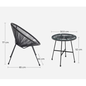 Garden Bistro Set Small Modern Black Retro Patio Furniture 2 Chairs Conversation Table - Image 3