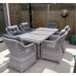 Garden Dining Set Large Wicker Rattan Furniture Patio Cushion Chairs Glass Table