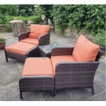Rattan Bistro Set Wicker Lounge Garden Furniture Sofa Chair Table Cushion Stools