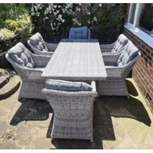 Garden Dining Set Large Wicker Rattan Furniture Patio Cushion Chairs Glass Table - Image 3