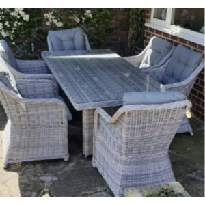 Garden Dining Set Large Wicker Rattan Furniture Patio Cushion Chairs Glass Table - Image 4