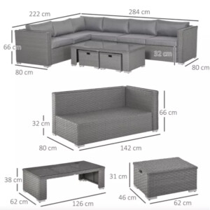 Corner Rattan Sofa Set Garden Patio Furniture Large Outdoor Seater Table Stools - Image 4