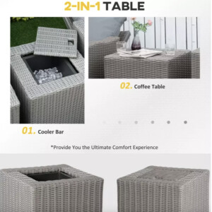 Rattan Bistro Set Garden Wicker Patio Furniture 2 Chair Stool Cooler Table Cover - Image 5