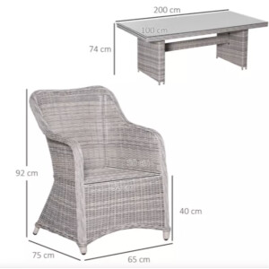 Garden Dining Set Large Wicker Rattan Furniture Patio Cushion Chairs Glass Table - Image 5