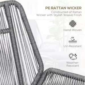 Large Rattan Chair Wicker Patio Furniture Retro Grey Cushion Seat Foot Stool Set - Image 6