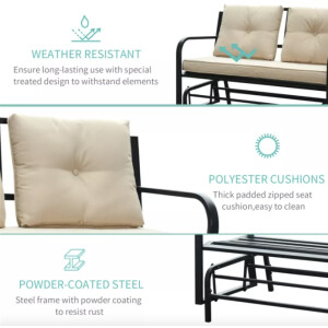 Garden Rocking Bench 2 Seater Metal Patio Love Seat Cushion Swing Glider Chair - Image 7