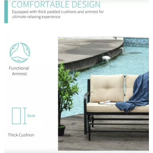Garden Rocking Bench 2 Seater Metal Patio Love Seat Cushion Swing Glider Chair - Image 8