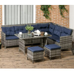 Garden Dining Set Large Rattan Furniture Patio Glass Table Corner Wicker Sofa