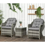 Rattan Bistro Set Garden Wicker Woven Patio Furniture 2 Seat Cushion Chair Table