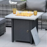 Fire Pit Table Outdoor Gas Patio Heater Large Garden Dining Metal Rattan Style