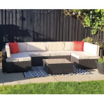 Large Rattan Sofa Set Brown Corner Patio Furniture Garden Seater Lounge Couch Table