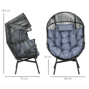 Garden Egg Chair Outdoor Rattan Patio Padded Seat Cushion Large Wicker Armchair - Image 5