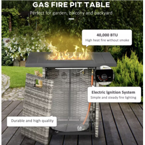 Fire Pit Table Outdoor Gas Patio Heater Large Grey Garden Dining Metal Rattan Style - Image 3