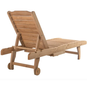 Wooden Sun Lounger Garden Patio Day Bed Chair Recliner Wheels Rustic Side Table - Image 3