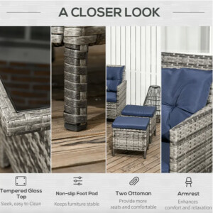 Garden Dining Set Large Rattan Furniture Patio Glass Table Corner Wicker Sofa - Image 3
