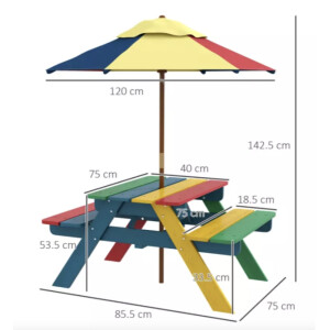 Picnic Table Bench Set Small Wooden Outdoor Kid Seat Garden Parasol Dining Party - Image 3