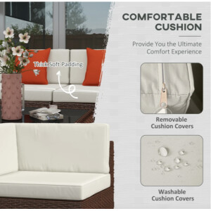 Large Rattan Sofa Set Brown Corner Patio Furniture Garden Seater Lounge Couch Table - Image 4