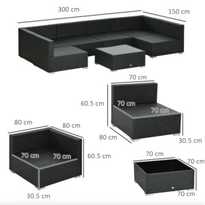 Large Rattan Sofa Set Black Corner Patio Furniture Garden Seater Lounge Couch Table - Image 3