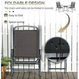 Garden Bistro Set Folding Patio Furniture Small Coffee Table 2 Seat Metal Chairs - Image 3