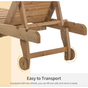 Wooden Sun Lounger Garden Patio Day Bed Chair Recliner Wheels Rustic Side Table - Image 4