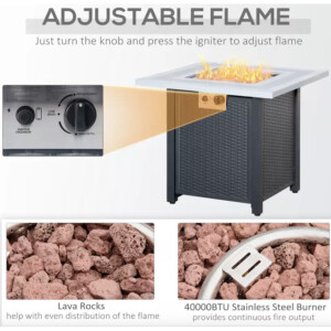 Fire Pit Table Outdoor Gas Patio Heater Large Garden Dining Metal Rattan Style - Image 4