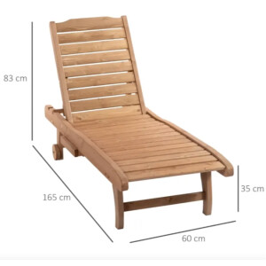 Wooden Sun Lounger Garden Patio Day Bed Chair Recliner Wheels Rustic Side Table - Image 5