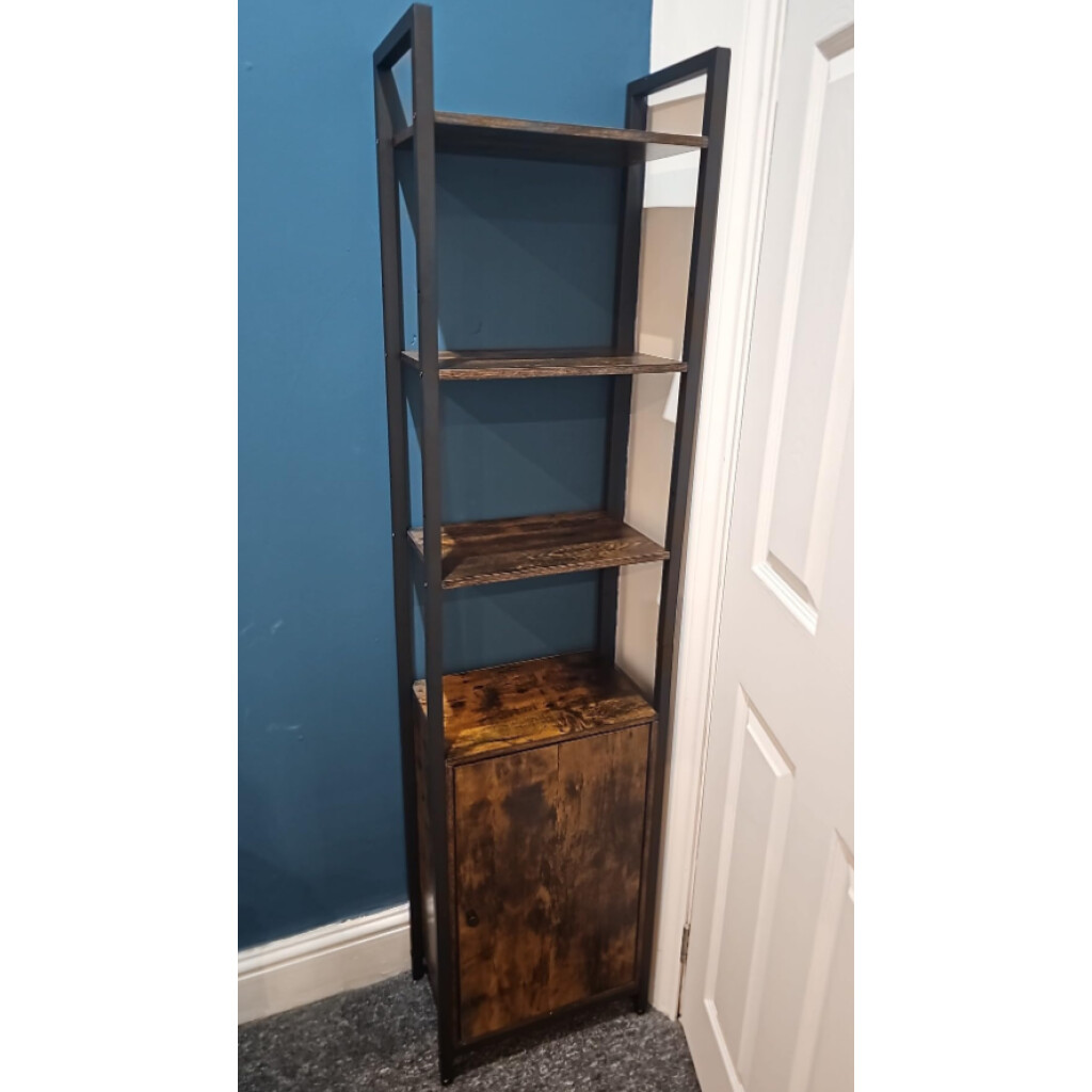 Tall Industrial Bookcase Narrow Slim Shelf Unit Rustic Display Storage ...