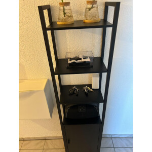 Tall Industrial Bookcase Black Narrow Slim Shelf Unit Rustic Display Storage Cabinet - Image 2