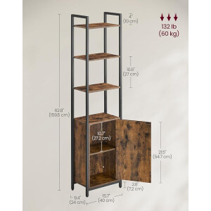 Tall Industrial Bookcase Narrow Slim Shelf Unit Rustic Display Storage Cabinet - Image 2